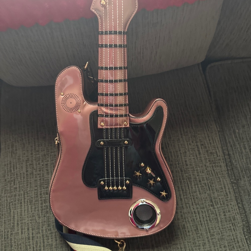 Pink Guitar Shaped Bluetooth Purse w/ Straps